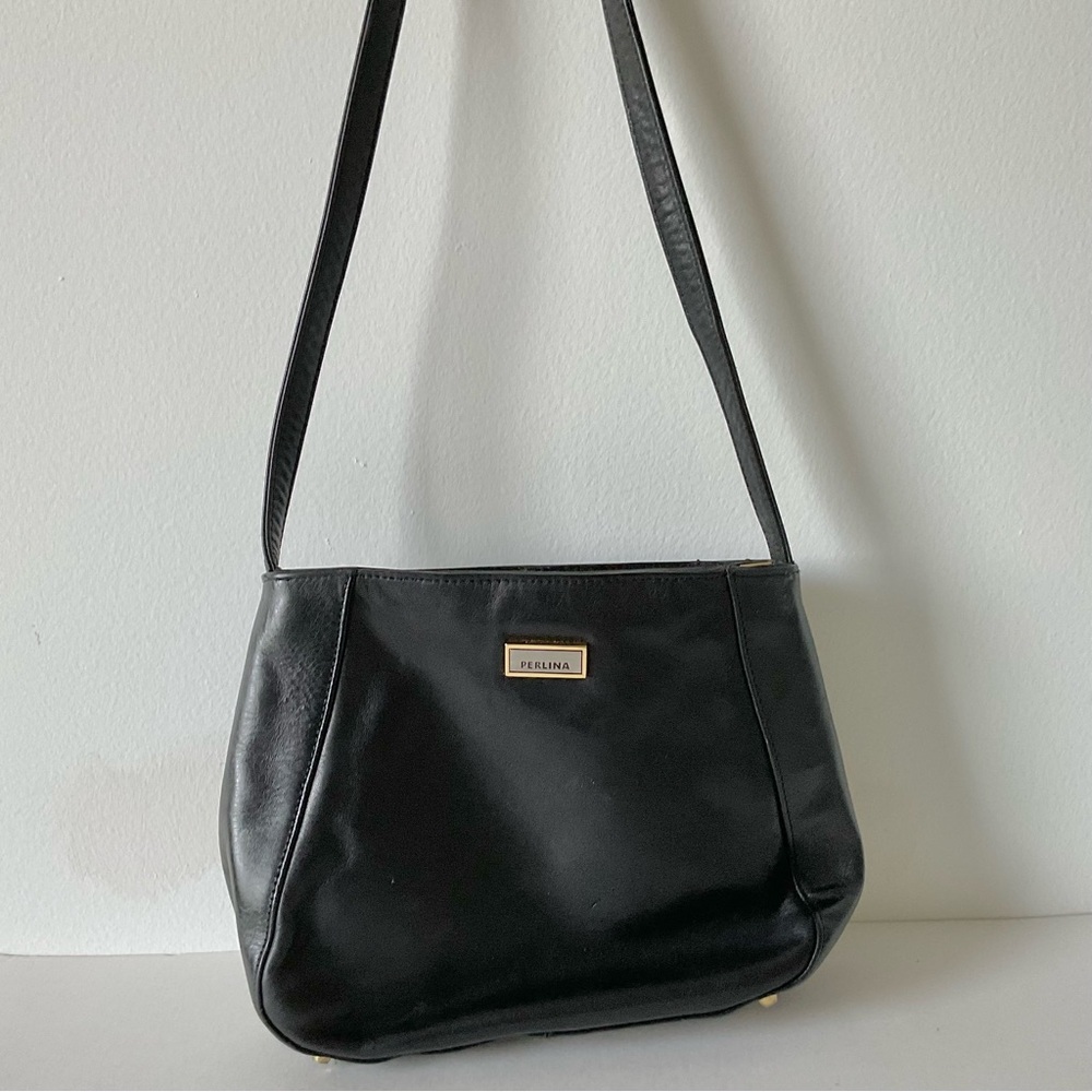 Vintage Perlina New York Soft Leather Shoulder Bag Purse Leather Lined Classic